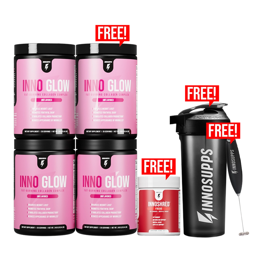 3 BOTTLES OF INNO GLOW + 1 Free + 3 Free Items